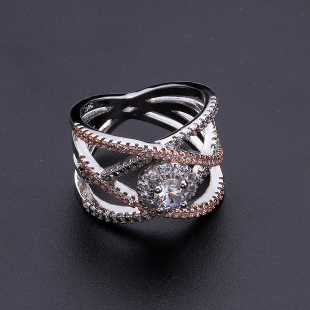 New Rose Gold 925 Sterling Silver Cross Zircon Ring - Picture 4 of 6